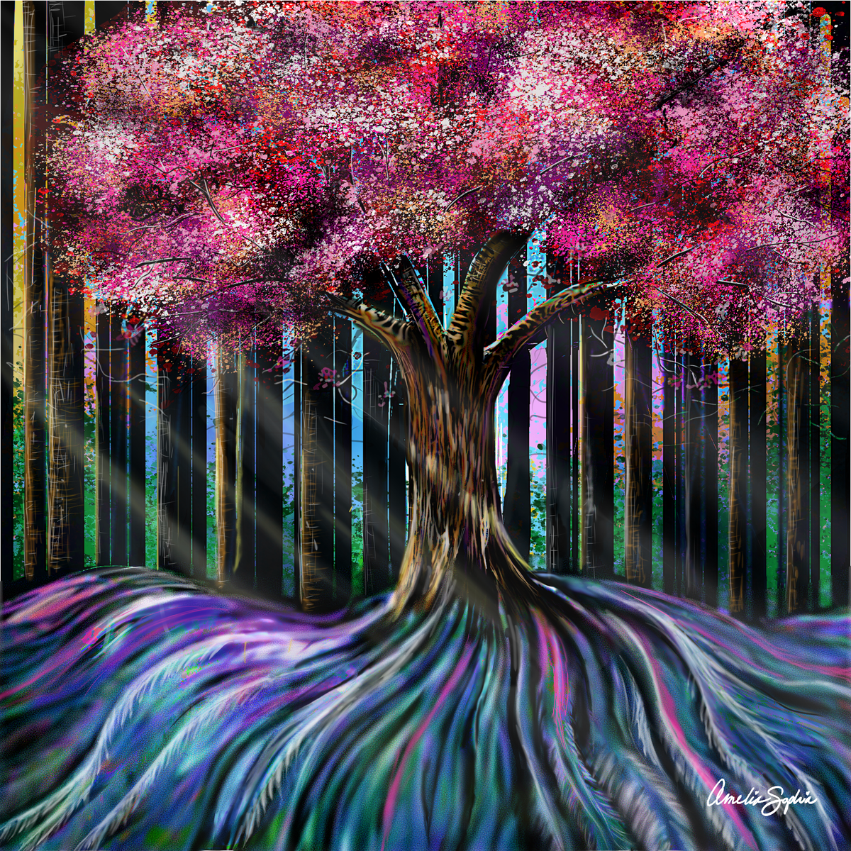 Pink Forest Digital Drawing  Amelia Sophia | Meelie.art