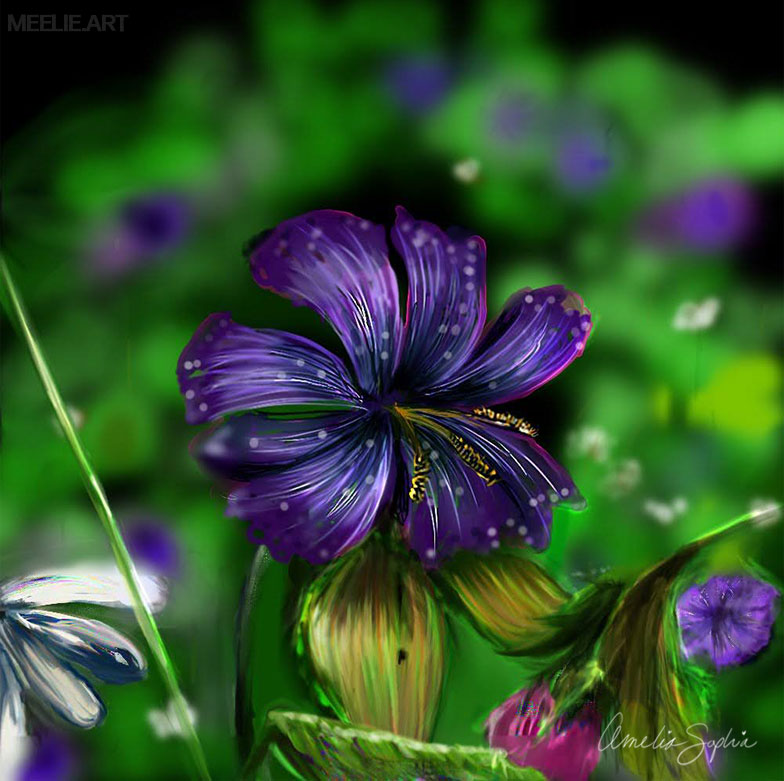 Finished Purple Digital Flower Drawing by Meelie.art.