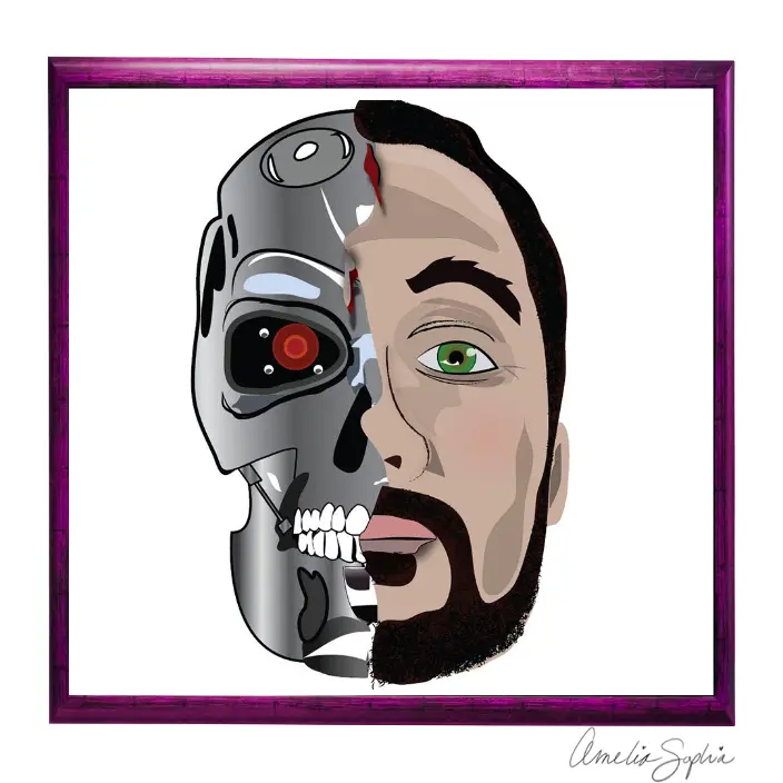 Gamer guy half terminator. Made in adobe illustrator. Meelie of meelie.art.