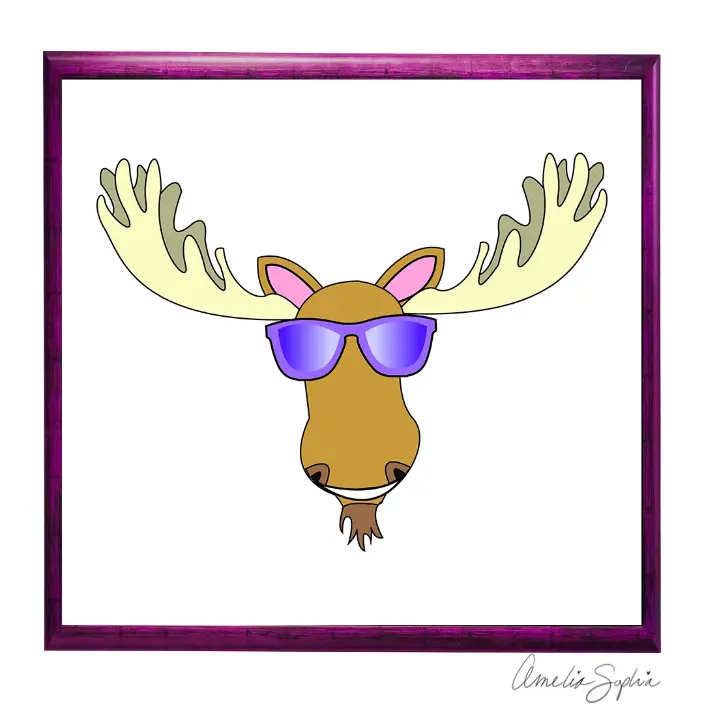 Moose logo with glasses. Hand drawn and made in adobe illustrator. Meelie of meelie.art.