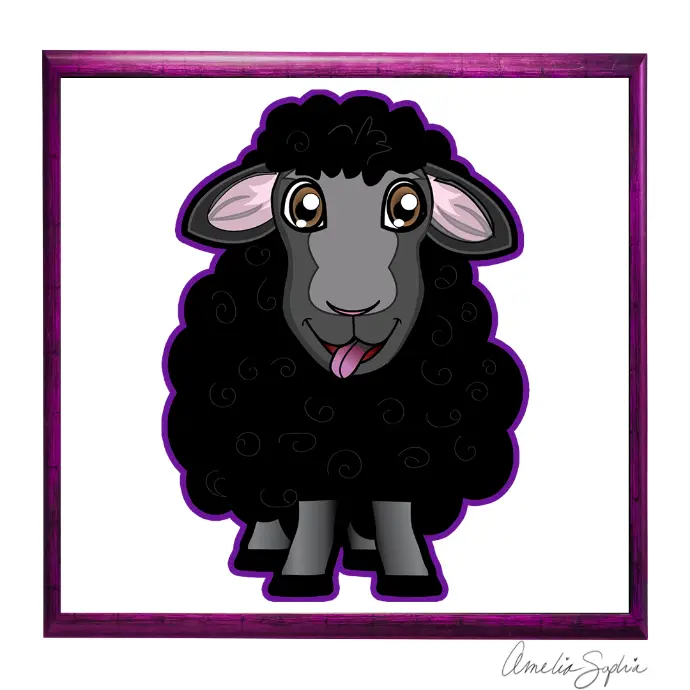 Black Sheep Emote.  Handdrawn and recreated in Adobe Illustrator. Meelie of Meelie.art