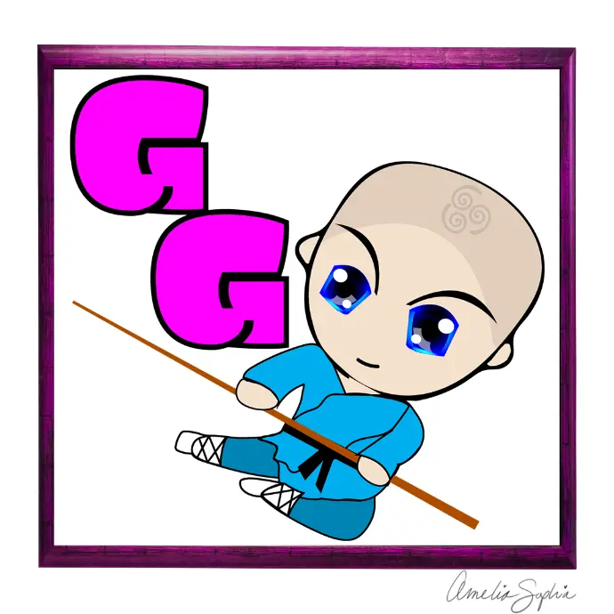 GG-Airmonk with stick. Handdrawn and recreated in Adobe Illustrator. Meelie of Meelie.art