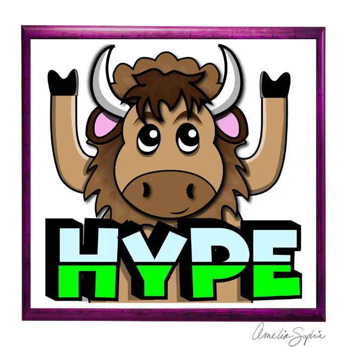 Hype buffalo emote. Hand drawn- then recreated in adobe illustrator. Meelie of Meelie.art.