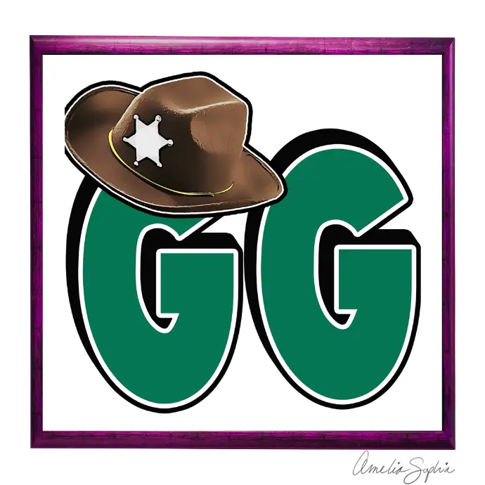 Cowboy hat on the letters GG. Meelie of meelie.art.