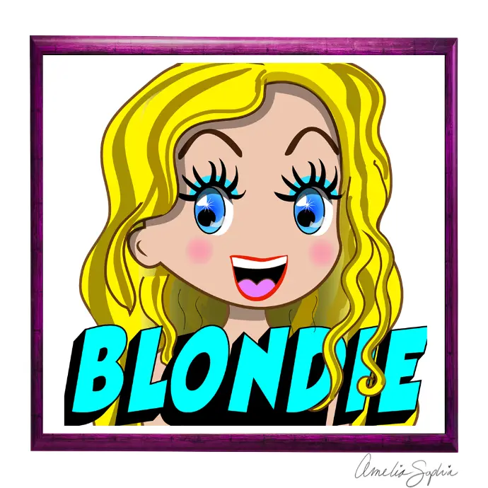 Blondie emote- happy blonde gamer girl. Meelie of meelie.art.