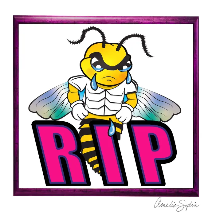 RIP Bee emote sad. Meelie of meelie.art. Made in adobe Illustrator.