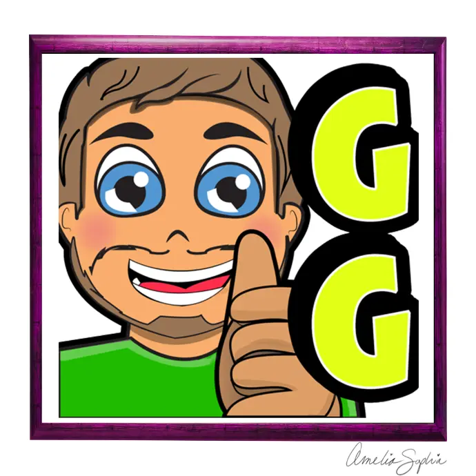 GG emote with gamer dude thumbs up. Meelie of meelie.art.