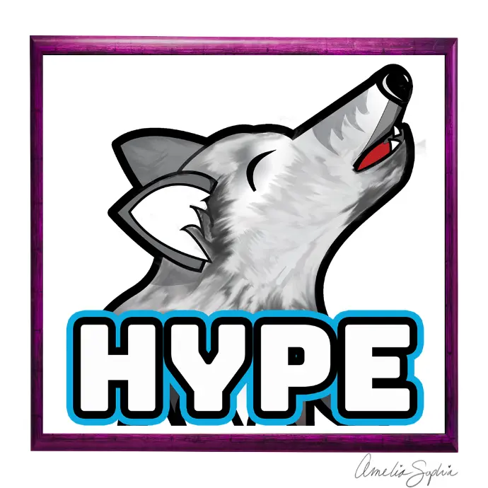 Wolf with the word hype. Meelie of meelie.art.