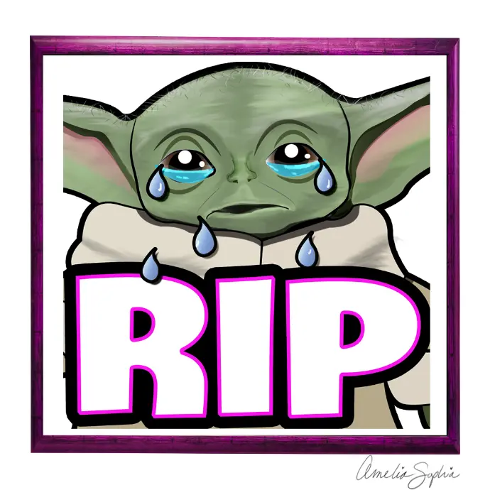 Sad baby yoda rip emote. Meelie of meelie.art.