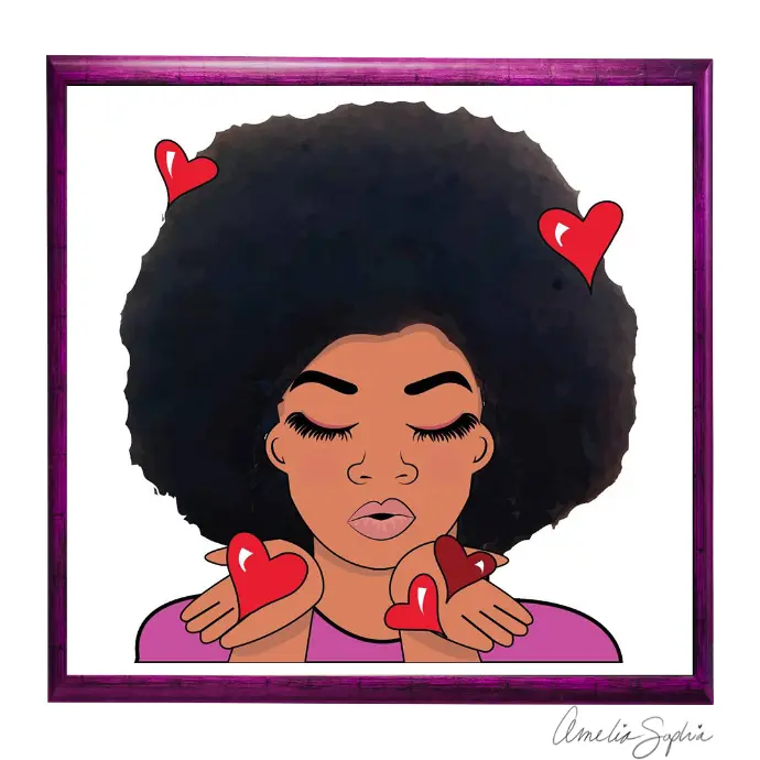 Lady blowing kisses emote. Made in Adobe Illustrator. Meelie of meelie.art.