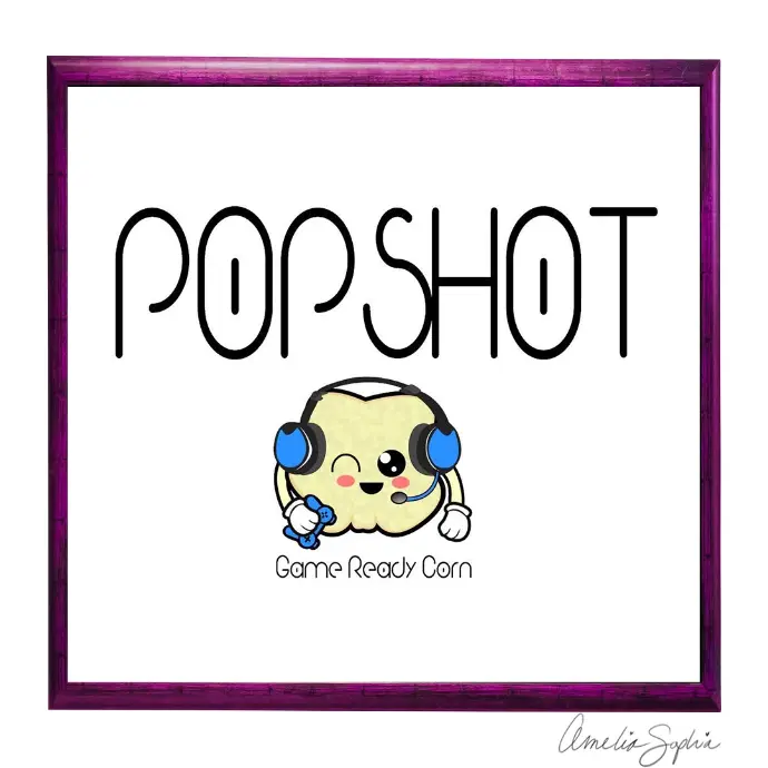 Pop shot gaming logo. Made in Adobe Illustrator. Meelie of Meelie.art.